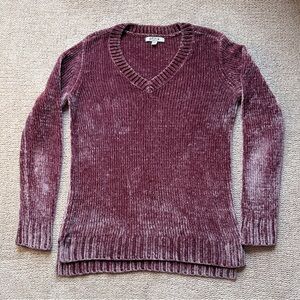 Orvis Womens Vneck Chenille Pullover Sweater, Plum Purple, Size M, Ribbed Detail